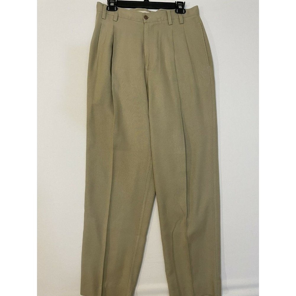 Tommy Bahama Relax Mens 33 100% Silk Dress Pants Tan Beige Pleated